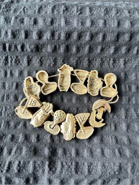 Source Unknown Gold-Tone Golf Charm Bracelet